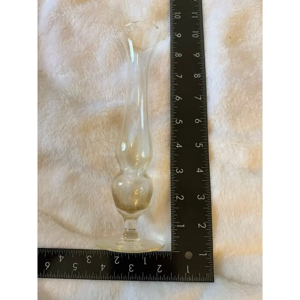 Vintage Clear Glass Bud Vase Tall Ruffled Flared Rim Pedestal Foot Flower Vase